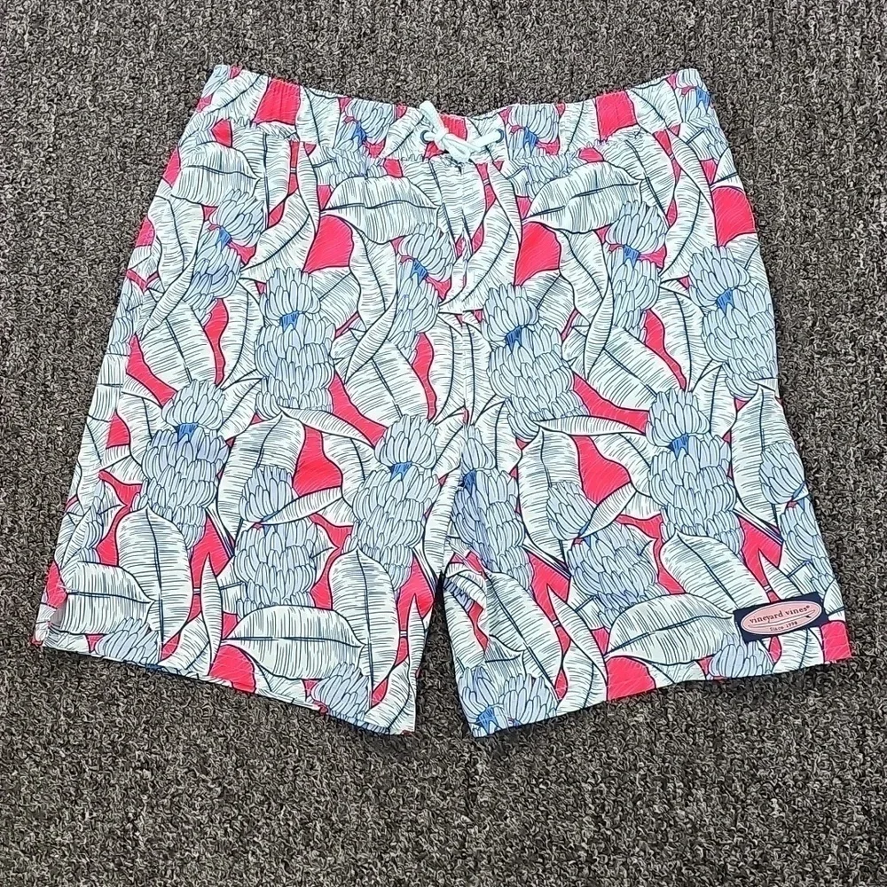 Vineyard Vines Boys Chappy Swim Trunks Large Banana Lighthouse Red